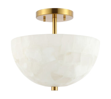 Celine 11.88" 2-Light Modern Contemporary Alabaster/Iron Inverted Dome LED Semi Flush Mount - JONATHAN Y